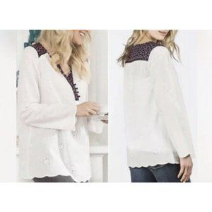 Matilda Jane White Eyelet Snow Globe Tunic Top M Scalloped Edge Shirt 9212